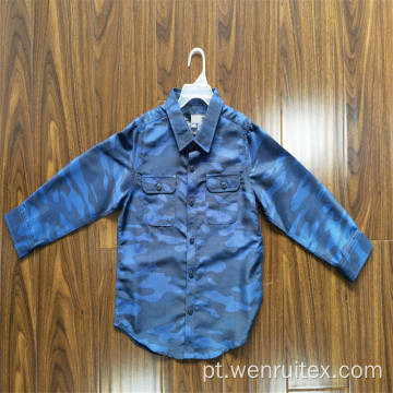 Casaco infantil de manga comprida com estampa de lapela azul